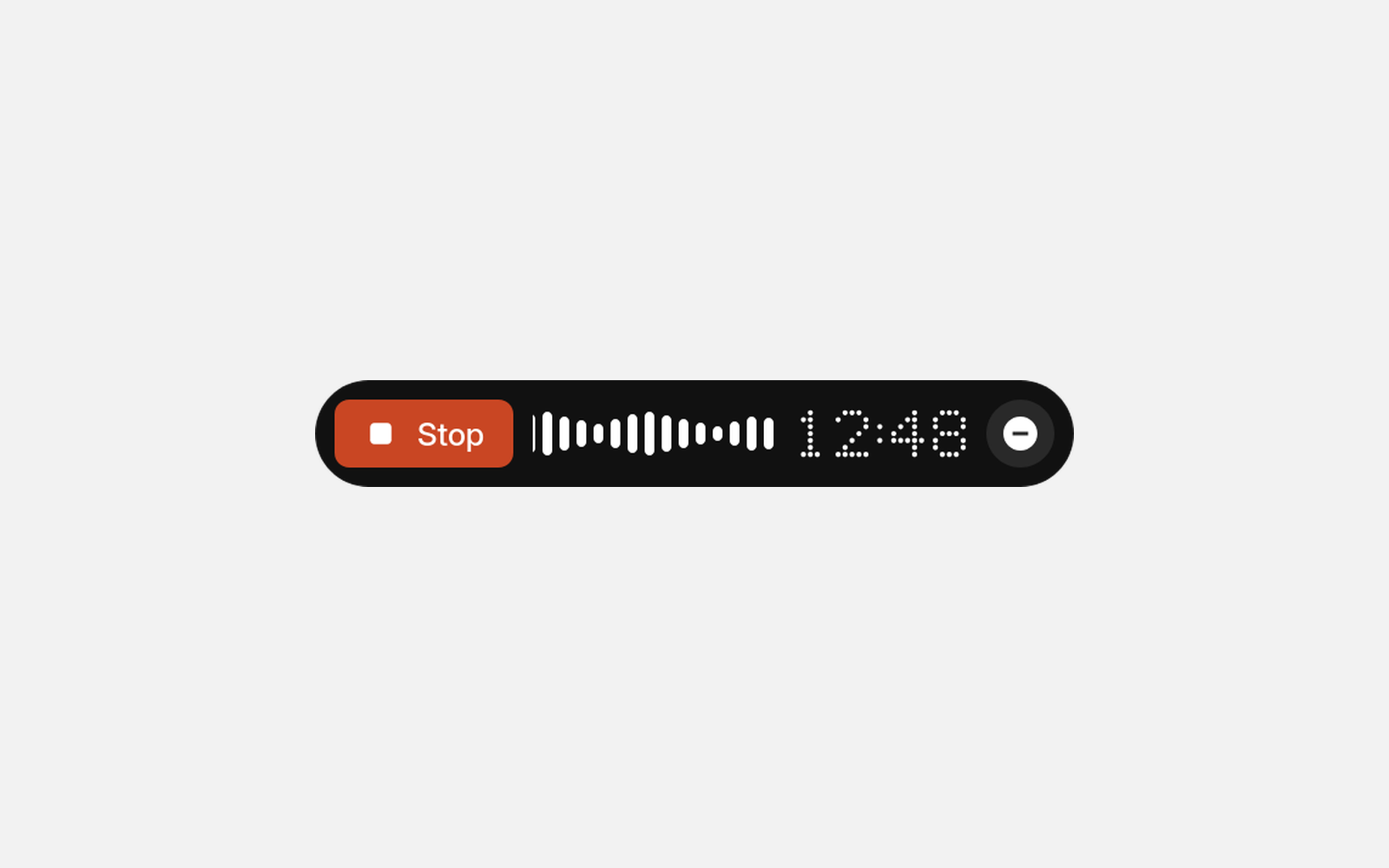 While recording: level, clock, stop.